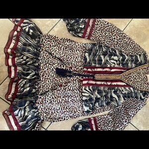 Casting S Boho Animal Print Beaded Tasseled Dress Made in France
